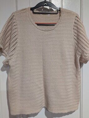 Beige Crochet Knit Short Sleeve Top
